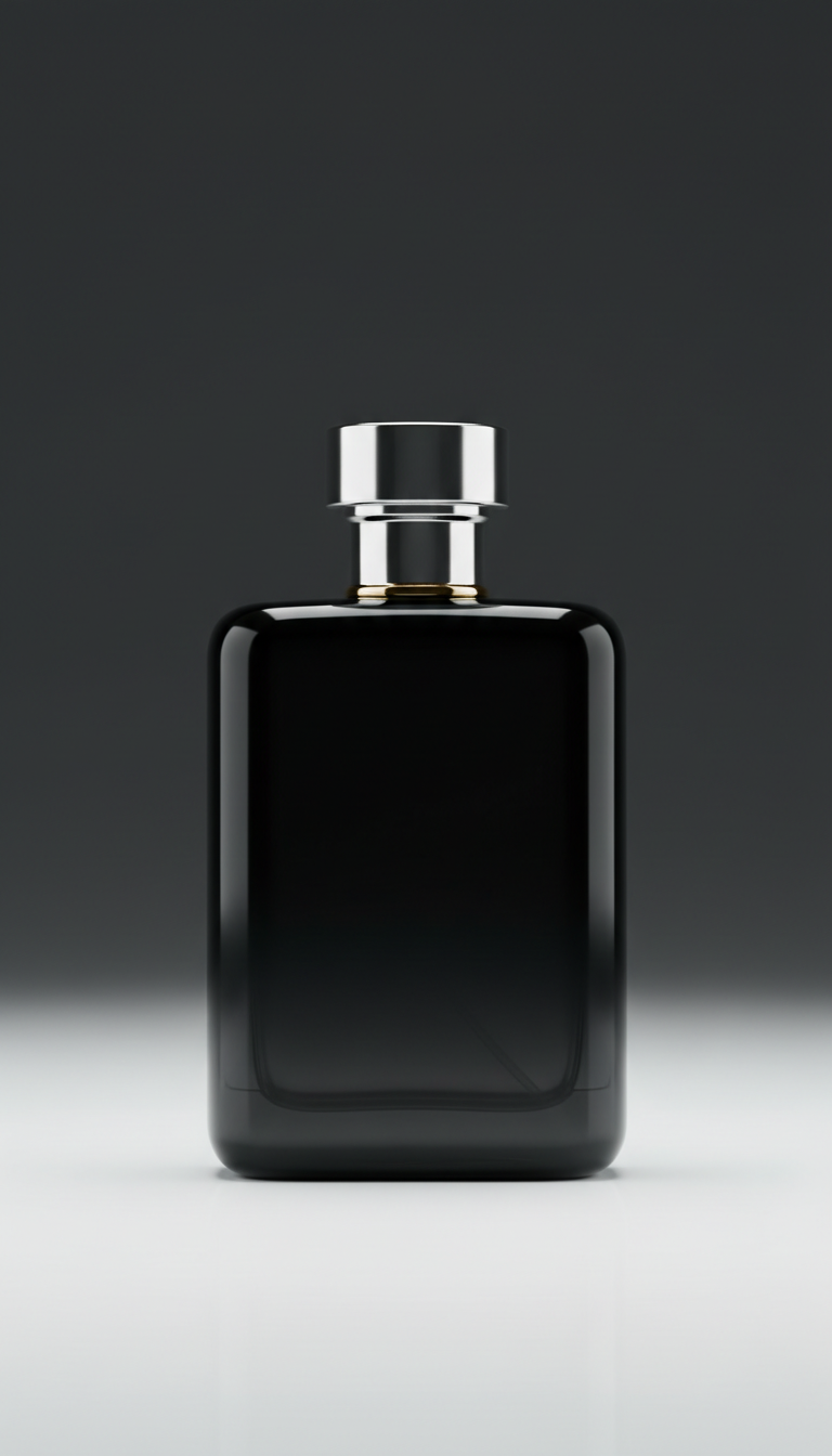 Glossy Black Perfume with Chrome Detail