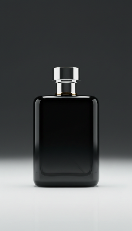 Glossy Black Perfume with Chrome Detail